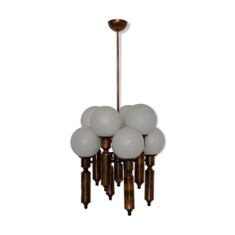 Eight-lights copper pendant lamp