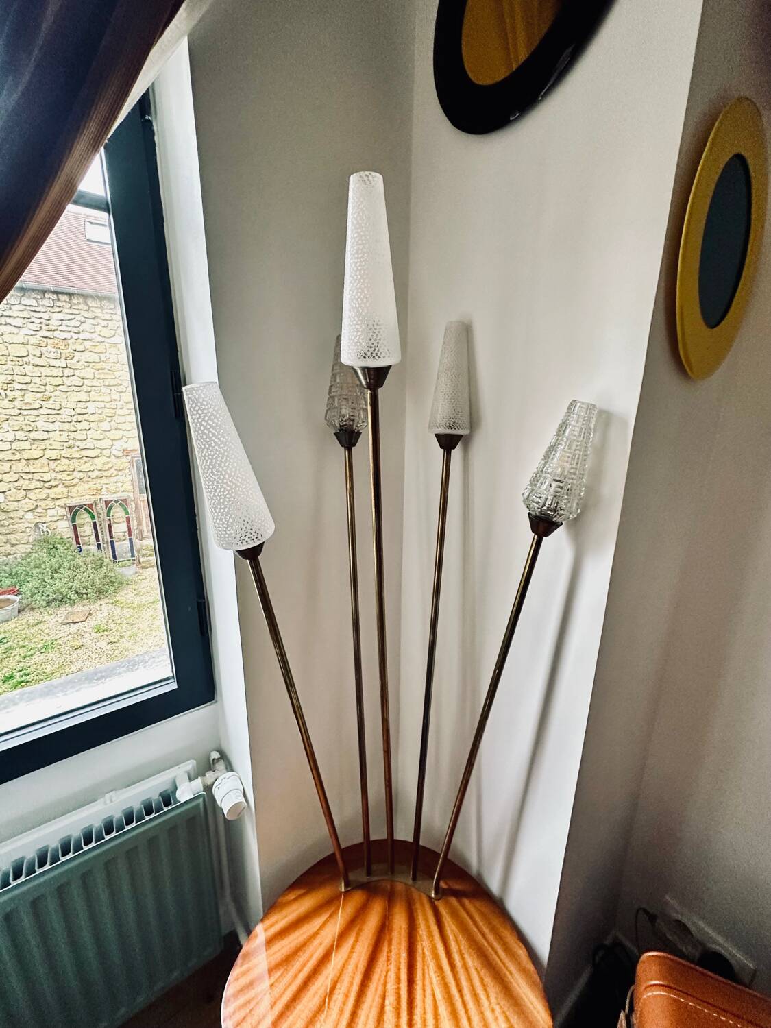 Vintage floor lamp with wooden shelf 50'