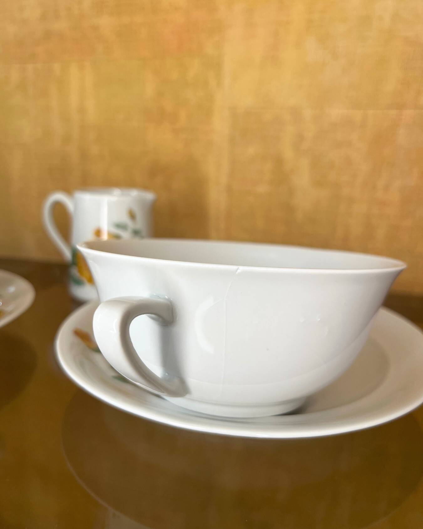 Vintage Pillivuyt Tea Set - 2 Cups, 2 Saucers & Milk Jug