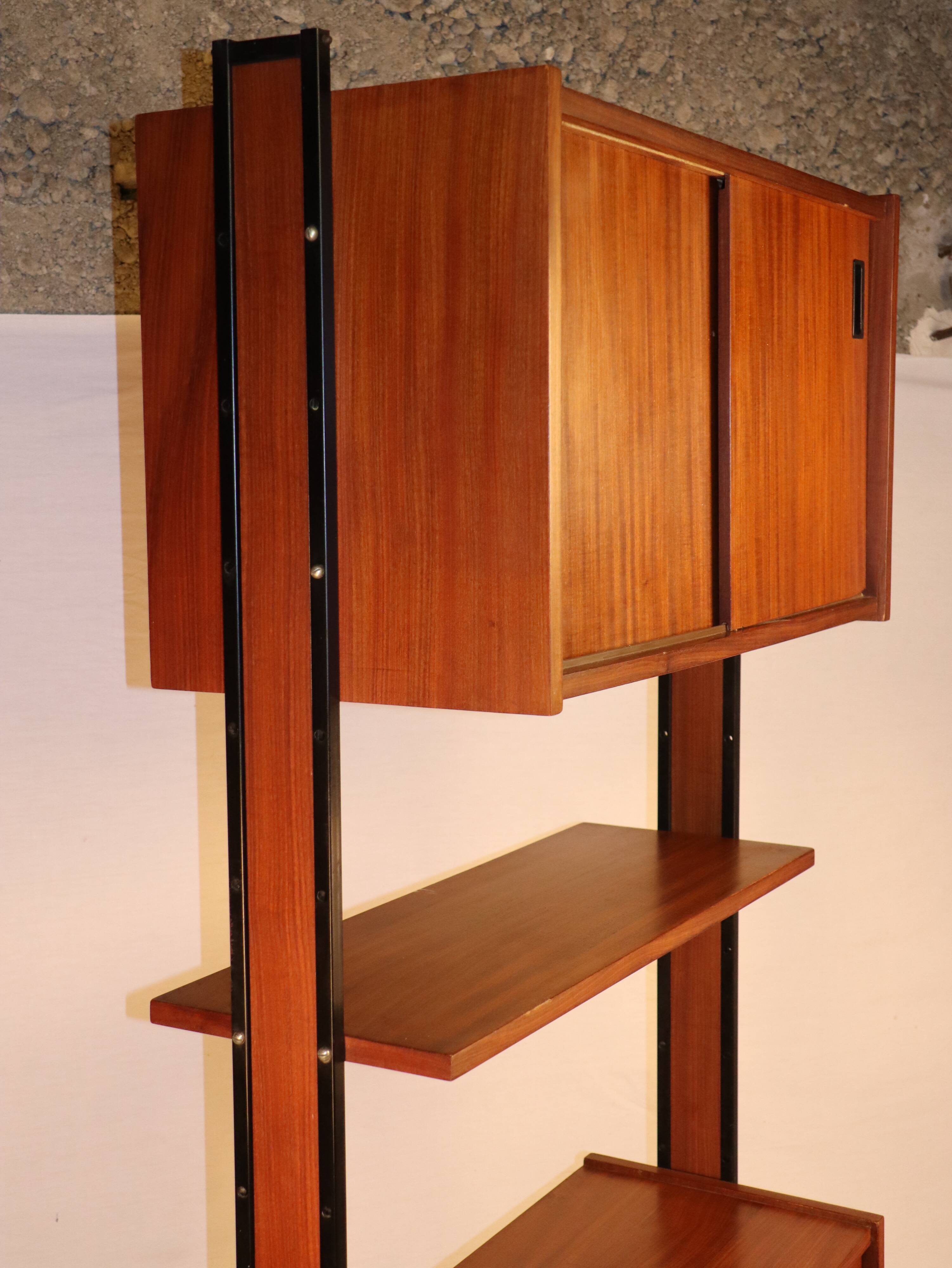 Wooden and metal modular vintage bookcase, 1960s