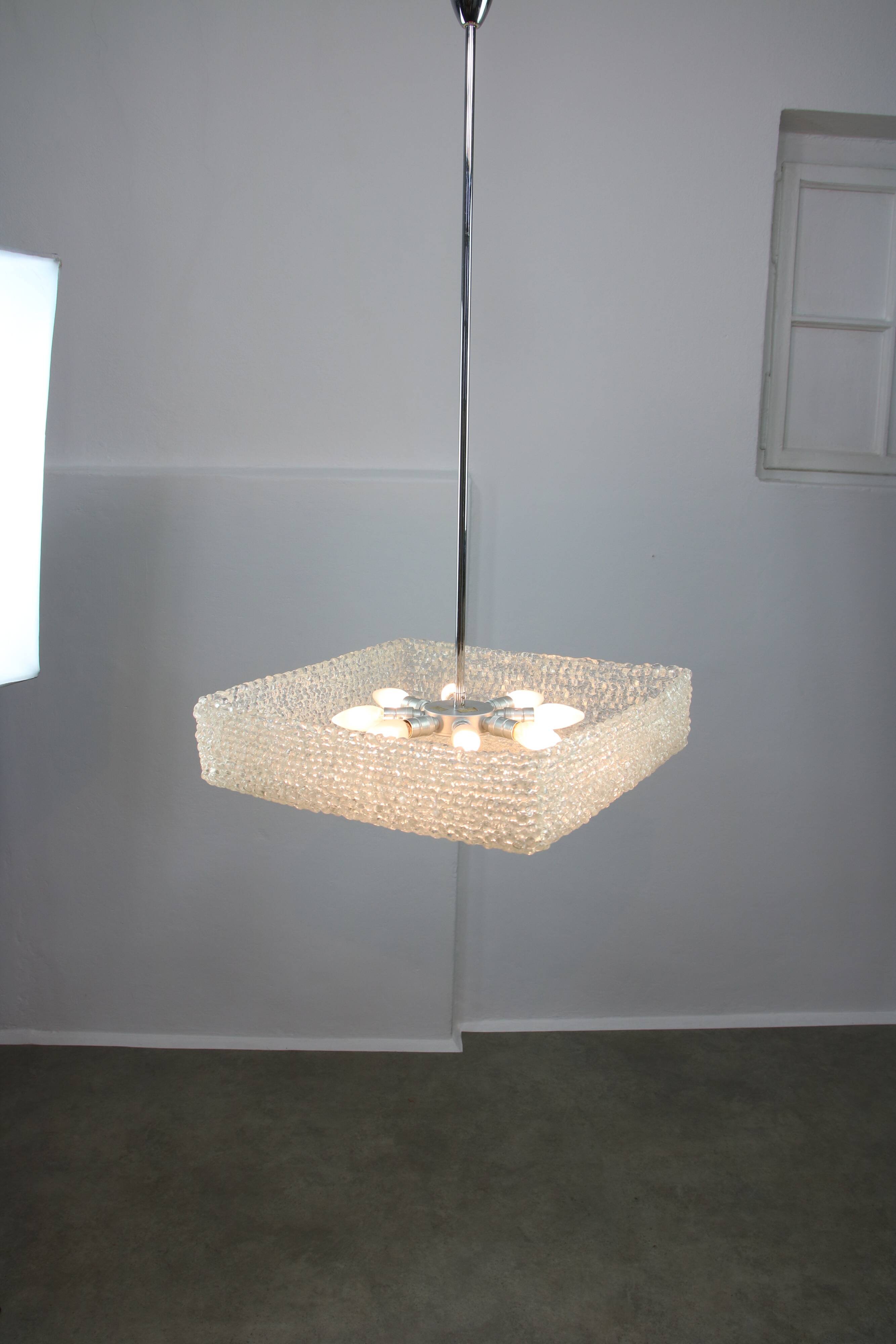 Vintage Textured Glass Chandelier: Mid-Century Kalmar Style Pendant Light