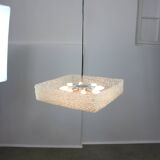 Vintage Textured Glass Chandelier: Mid-Century Kalmar Style Pendant Light