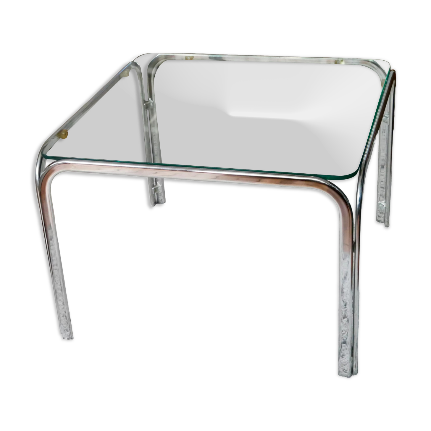 Coffee table in glass and chrome design 70s