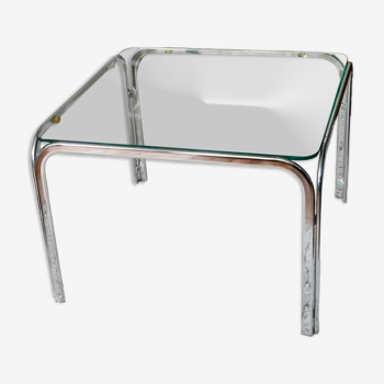 Table basse en verre et chrome design années 70