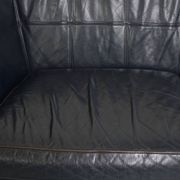2.5-Seater Art Deco Sofa with Woodwork and Dark Blue Cowhide Leather