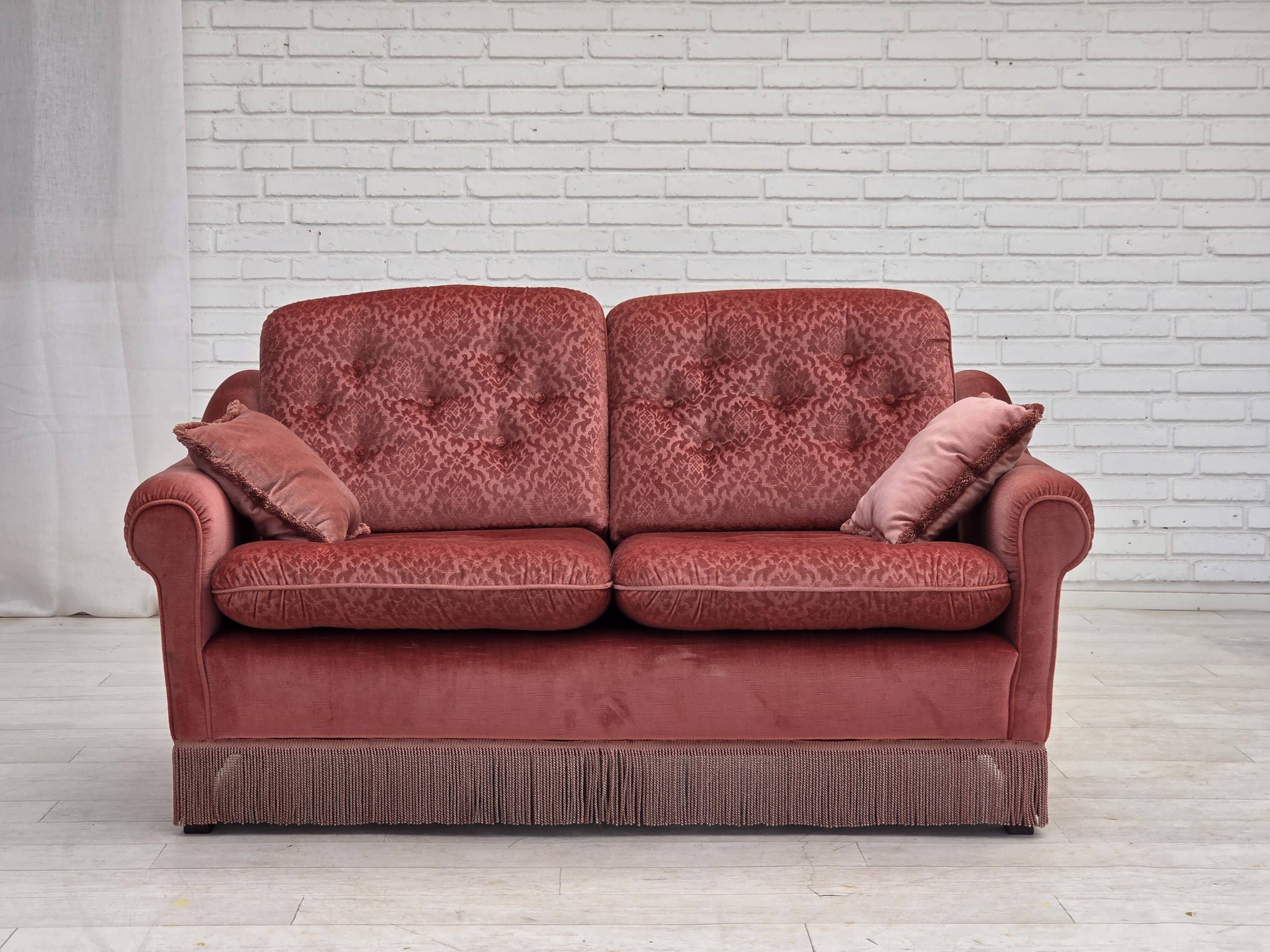 1980s, Scandinavian 2-seater sofa, pink furniture velour.
