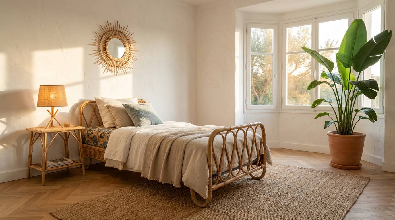 Read a vintage natural rattan bed – 90 × 190 cm – 1970s