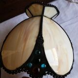 Alabaster lampshade, alabaster and brass candle holder lamp