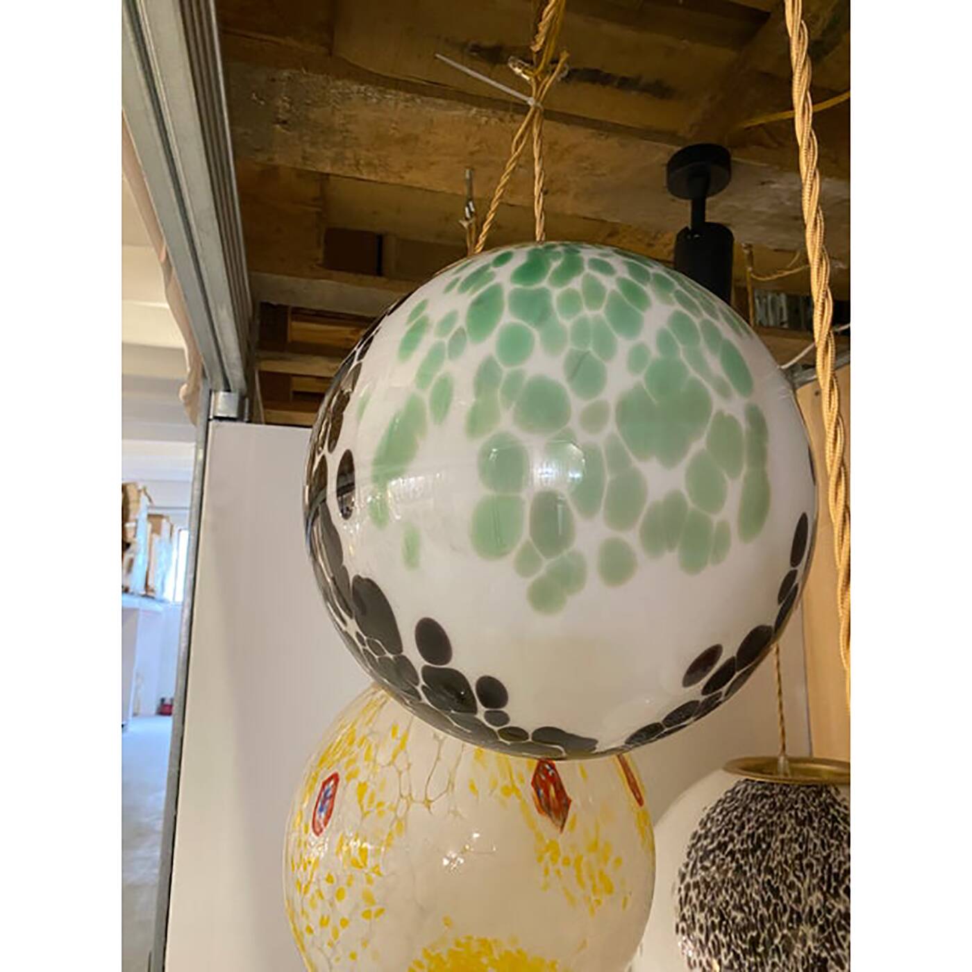 Contemporary Green and Black Murrine Sphere in Murano Glass