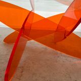 Geometric coffee table glass and orange plexi design 70s Space vintage age