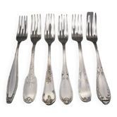 6 old mismatched silver metal forks