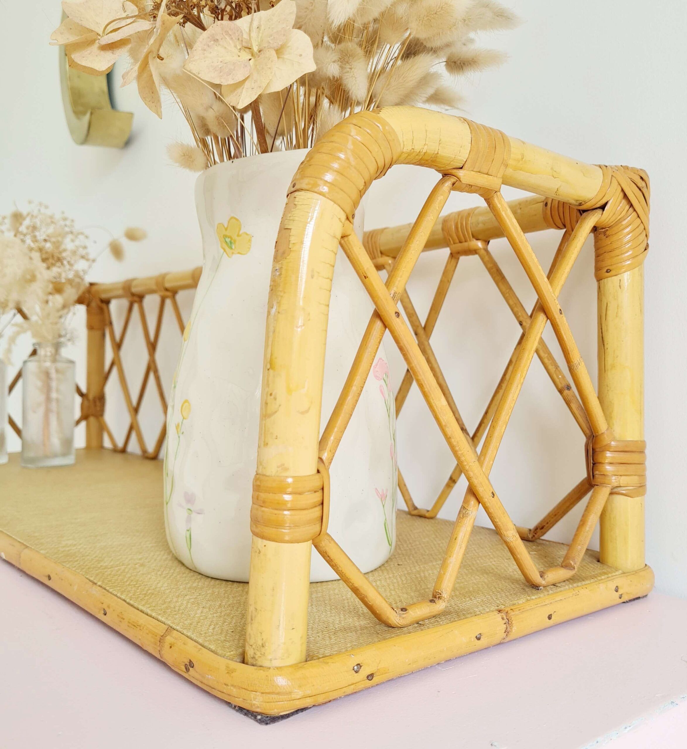 Antique rattan shelf