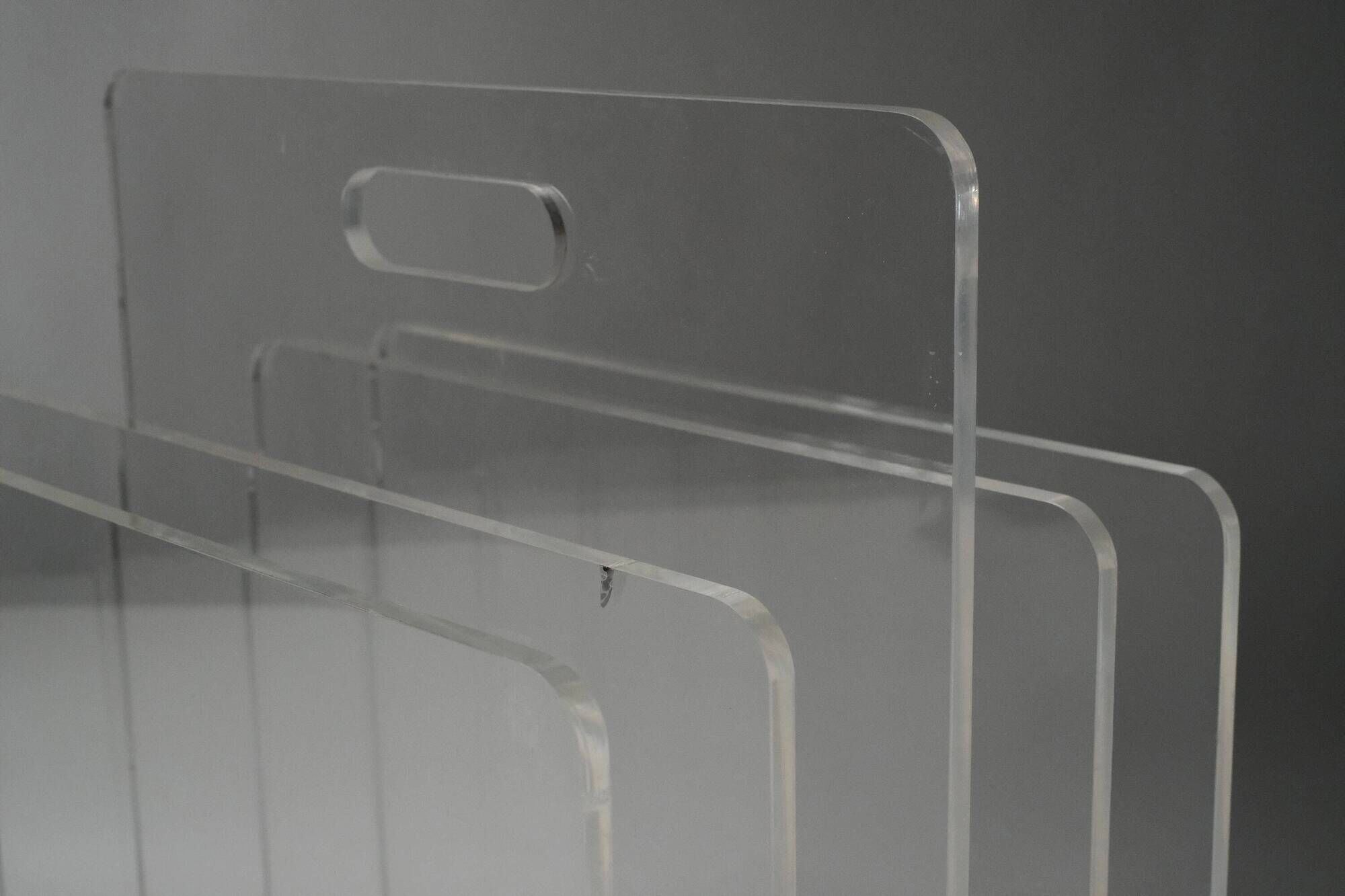 Porte-revues acrylique transparent MCM, années 1970, rangement vinyles
