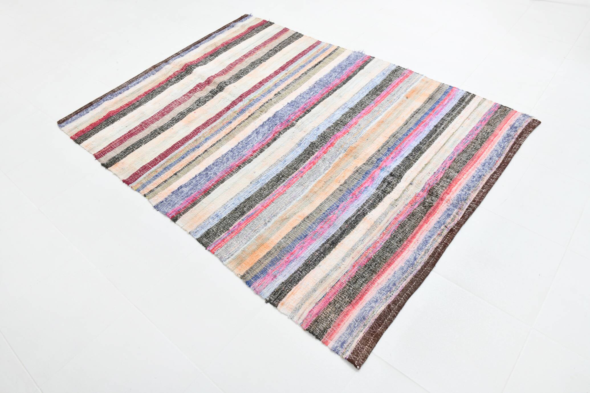 Multicolor Striped Modern Kilim Rug, 161x220Cm