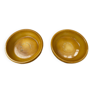 Pair of antique beige ceramic pocket trays made in france vintage