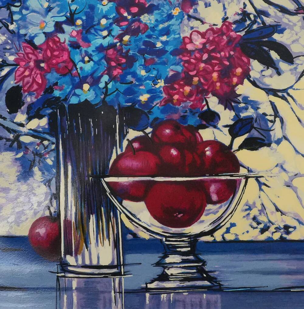Michel Henry: Bluish still life, original signed silkscreen print
