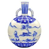 Vase gourde chinois en porcelaine blanche et bleue