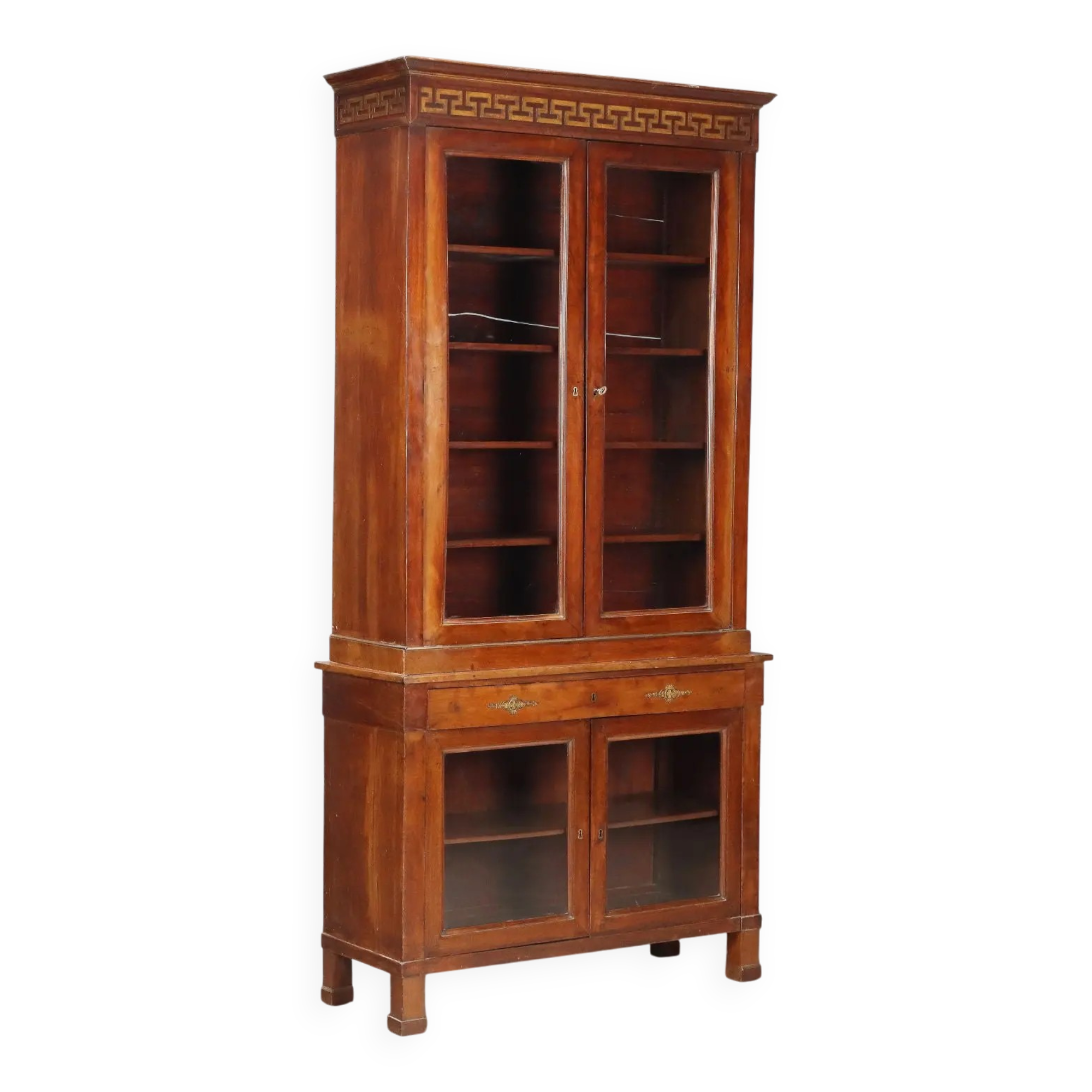Empire display cabinet in walnut and bronze, Italy, 19th century