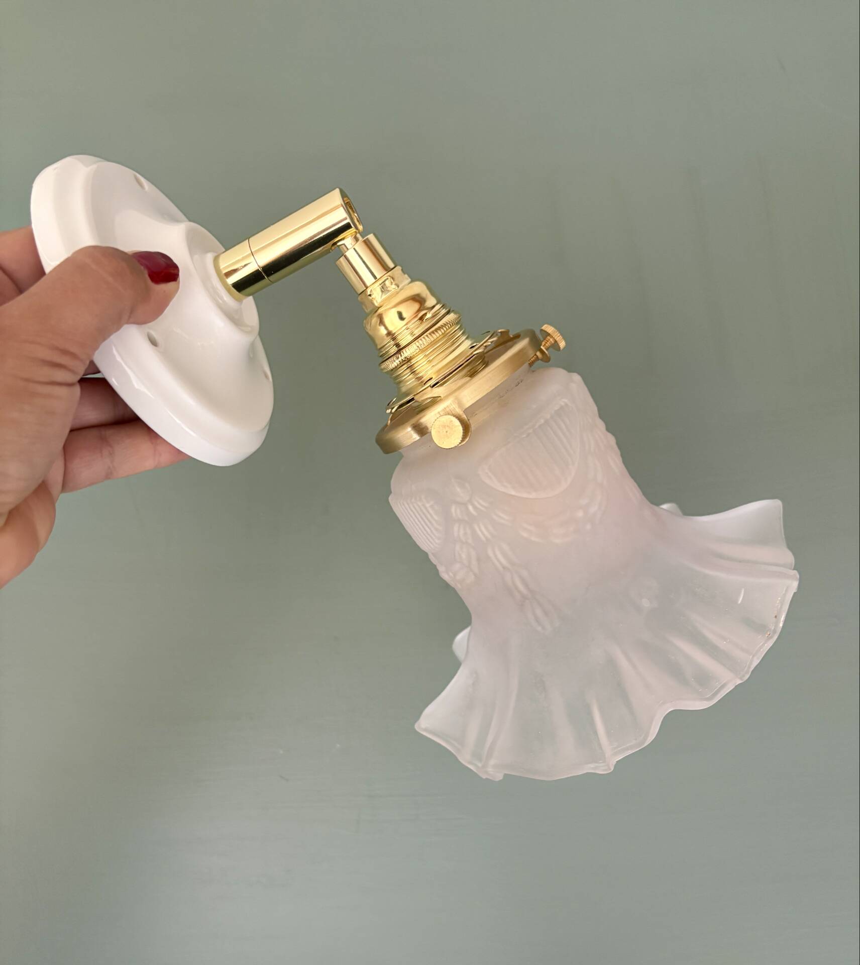 Vintage frosted glass tulip wall light