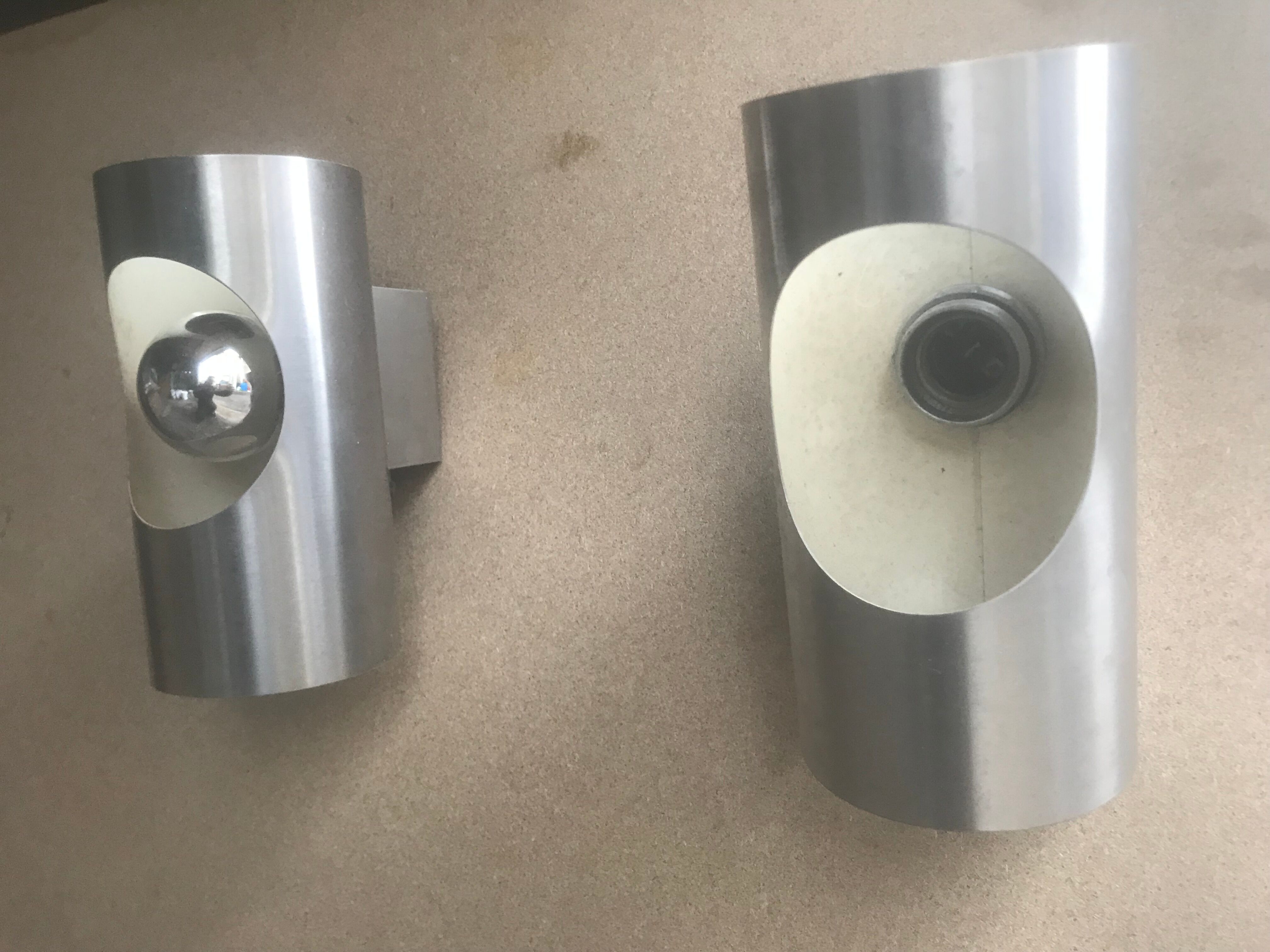 Pair 1970 brushed metal wall light