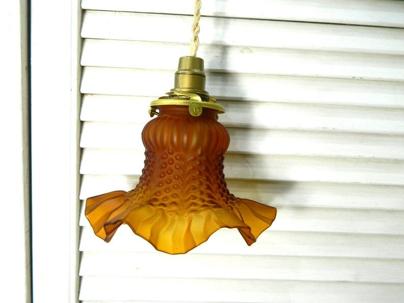 Dark amber glass hanging lamp