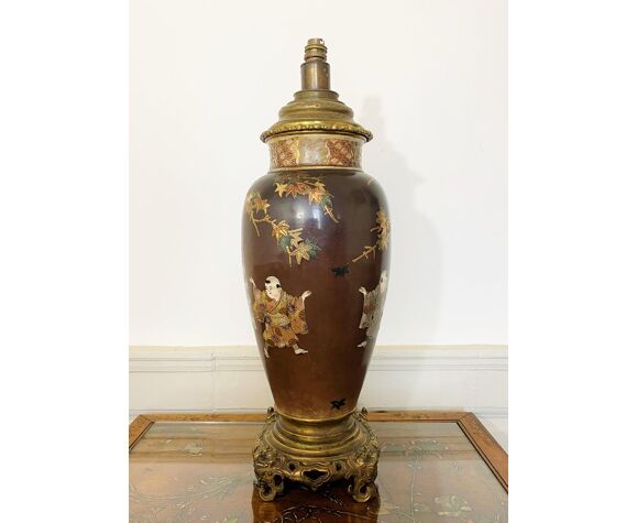 Vase en porcelaine de Satsuma et bronze japonais transformé en lampe 19ème  siècle | Selency