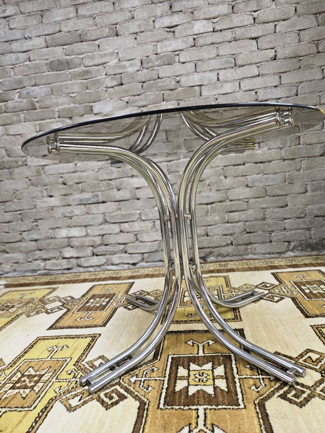 Vintage smoked glass dining table, Italy 1970s