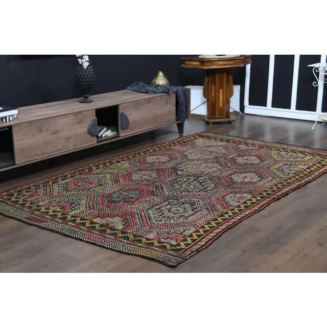 Vintage Turkish Oushak Handmade Wool Cotton Red Area Rug 170x272