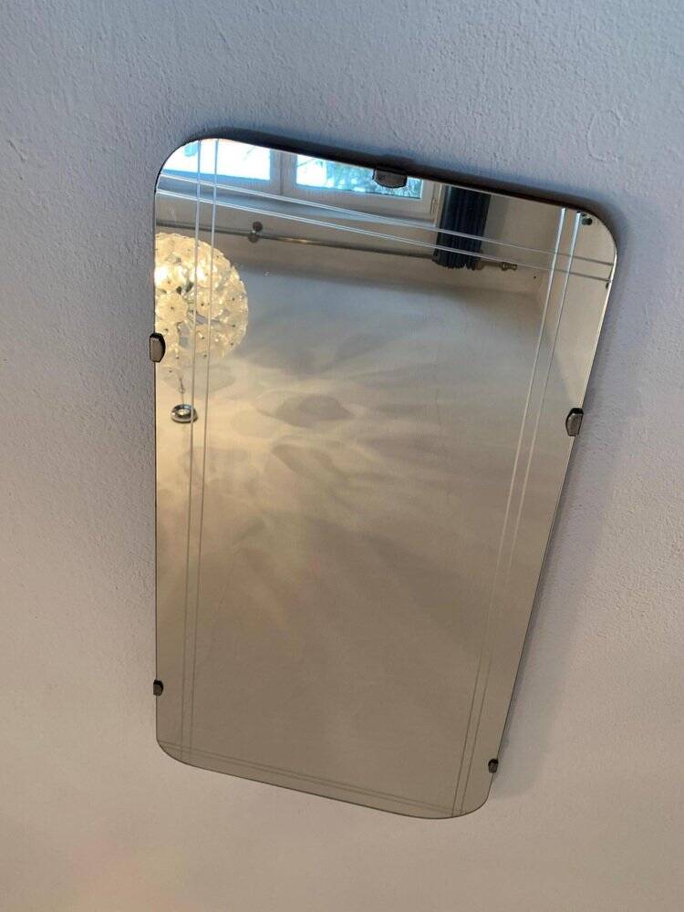 Asymmetric mirror with wood frame, 1960s