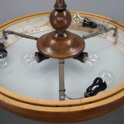 Large wooden art deco ufo chandelier, 1930s