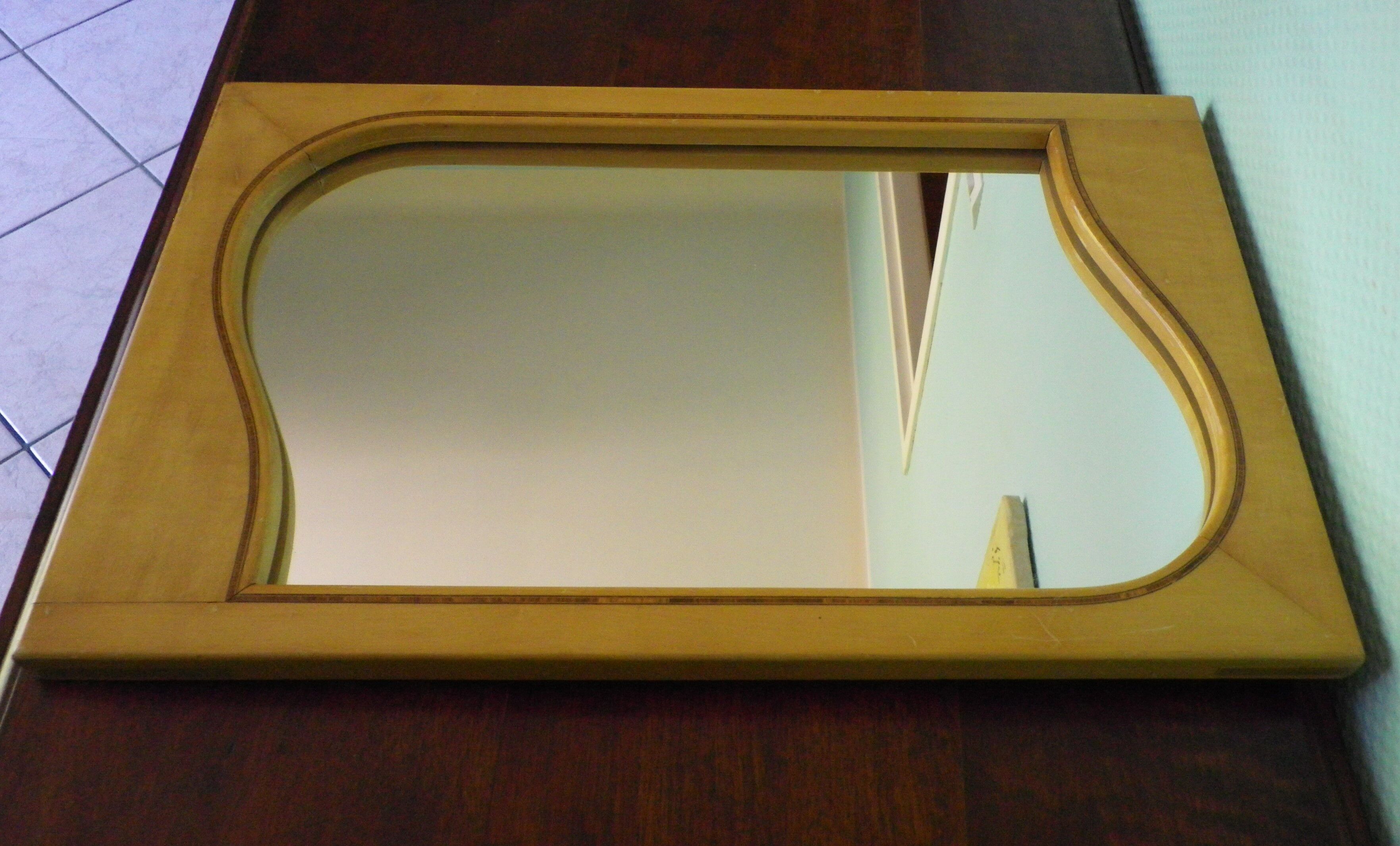 Wall mirror with light wood frame - 1960  54x35cm
