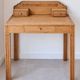 Art Deco oak desk, stripped finish, console size, 3 drawers.