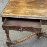 Napoleon III desk with carved spinning top legs in solid wood, 19th century
