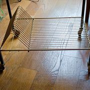vintage 60s vinyl rolling table with wooden top