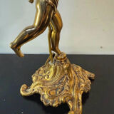 Antique lamp, gilded bronze, cherub, engraved glass globe, Mathieu lighting.