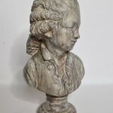 Bust of a young aristocrat in reconstructed stone, old stone patina, 32 cm