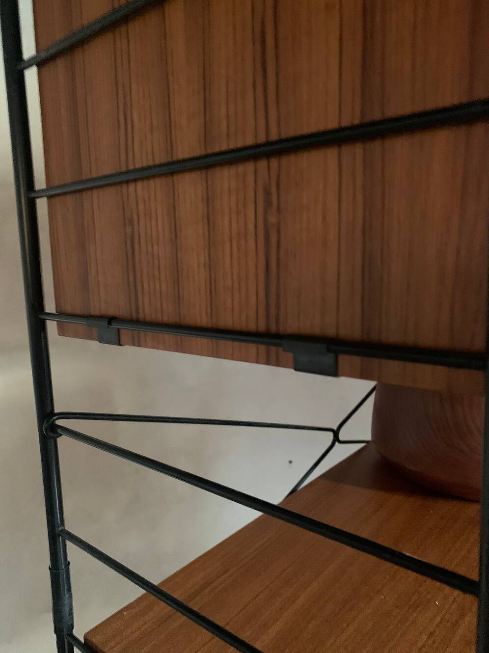 Vintage Scandinavian wire-framed metal and teak secretary bookcase set