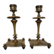 Pair of candlesticks, antique brass, 19th century, signed Prachthauser