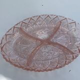 Aperitif servant in pink glass, embossed patterns, vintage