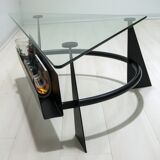 Modern and Contemporary Italian Coffee Table Blackened Metal and Glass Top