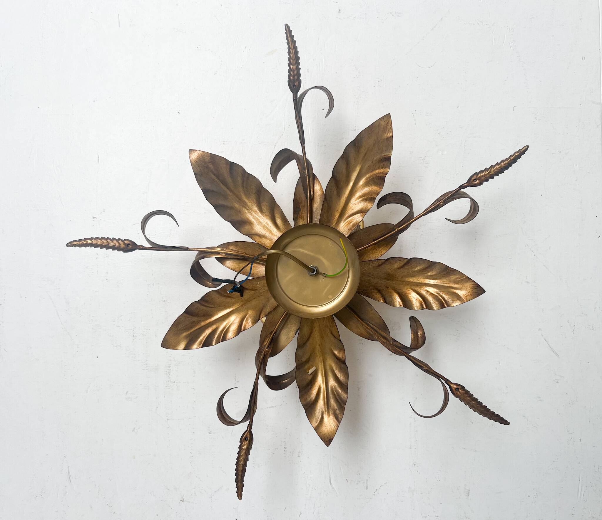 Gold plated XL ceiling lamp or wall lamp from Italy, 1970s