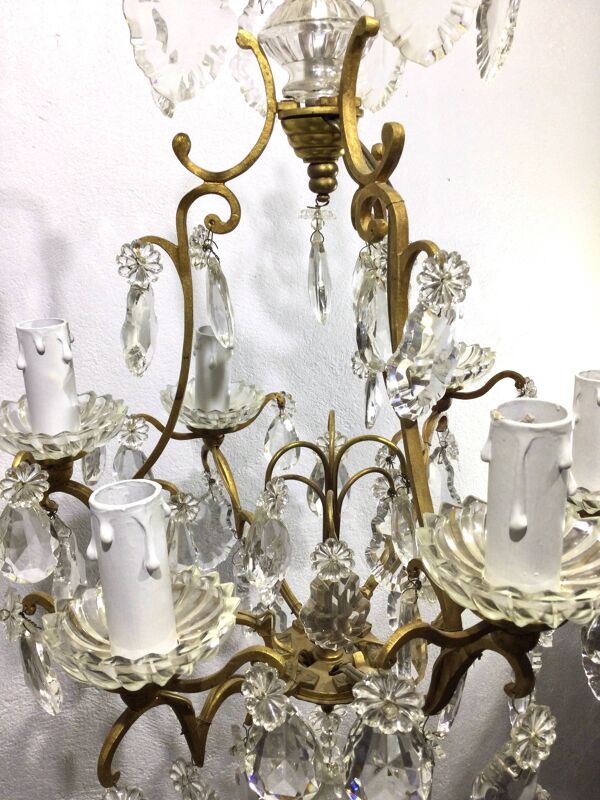 Lustre Cage 6 Lumières Bronze Et Cristal