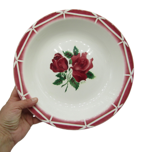 Hollow dish salad bowl Digoin Sarreguemines Cibon rose decoration