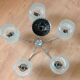 Five-spoke chandelier in chrome-plated metal and structured/vintage glass 60s-70s