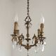 French Vintage Bronze and Glass 4 Light Art Nouveau Crystal Chandelier