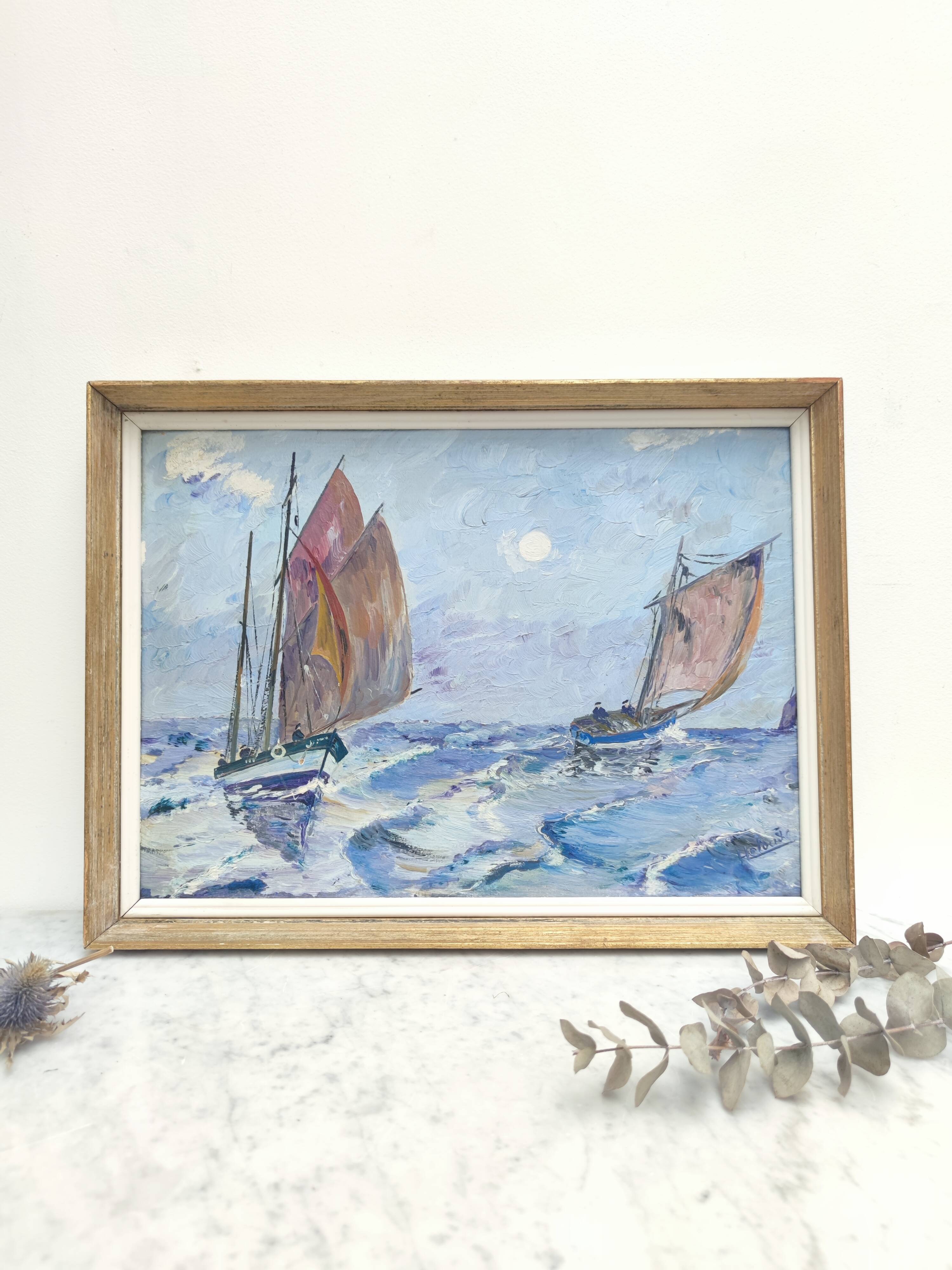 Oil on panel "sailboats"
