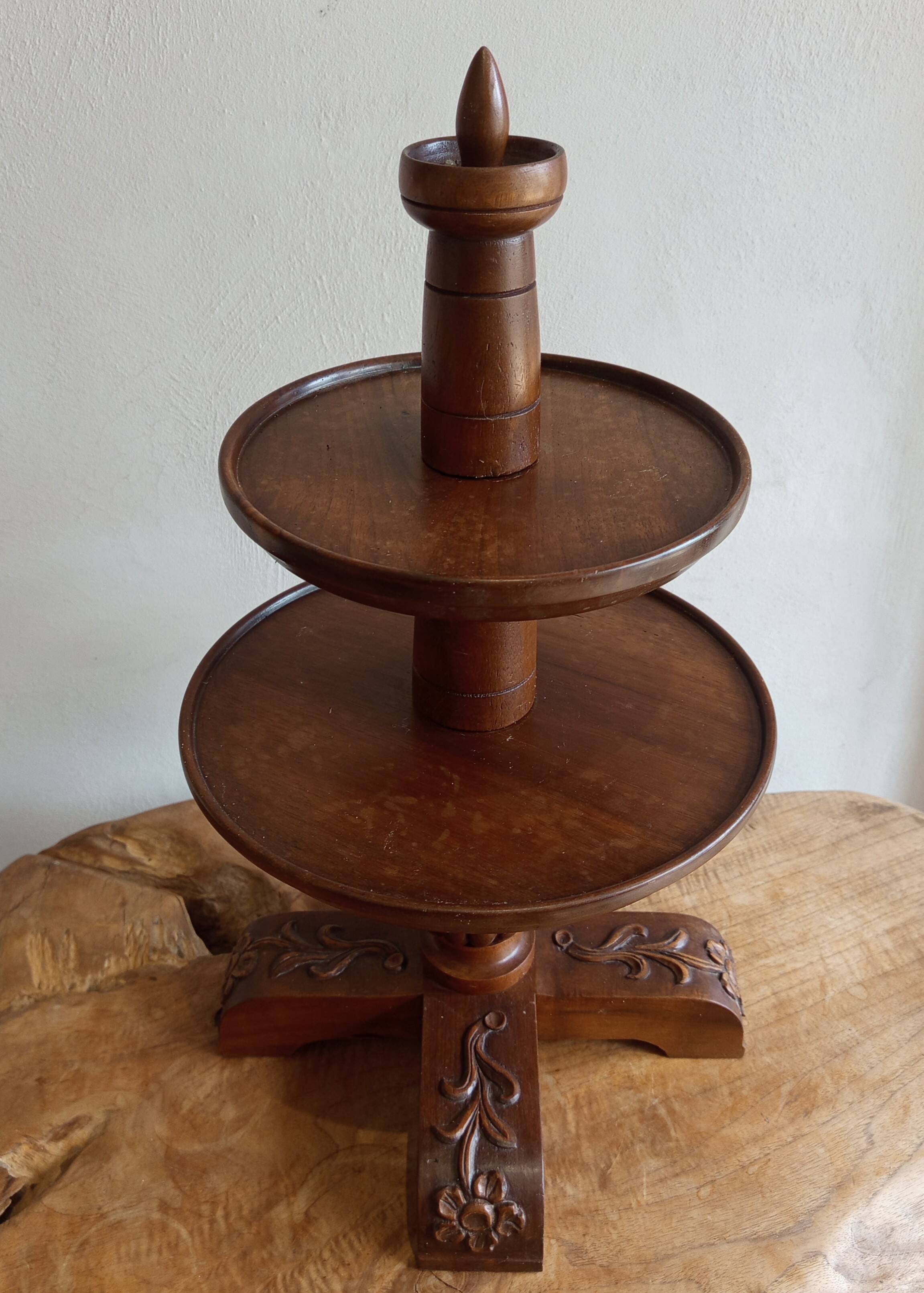 Serviteur de table présentoir en noyer 2 plateaux