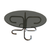 Table basse ronde piétement en tube chromé et verre teinté 1970