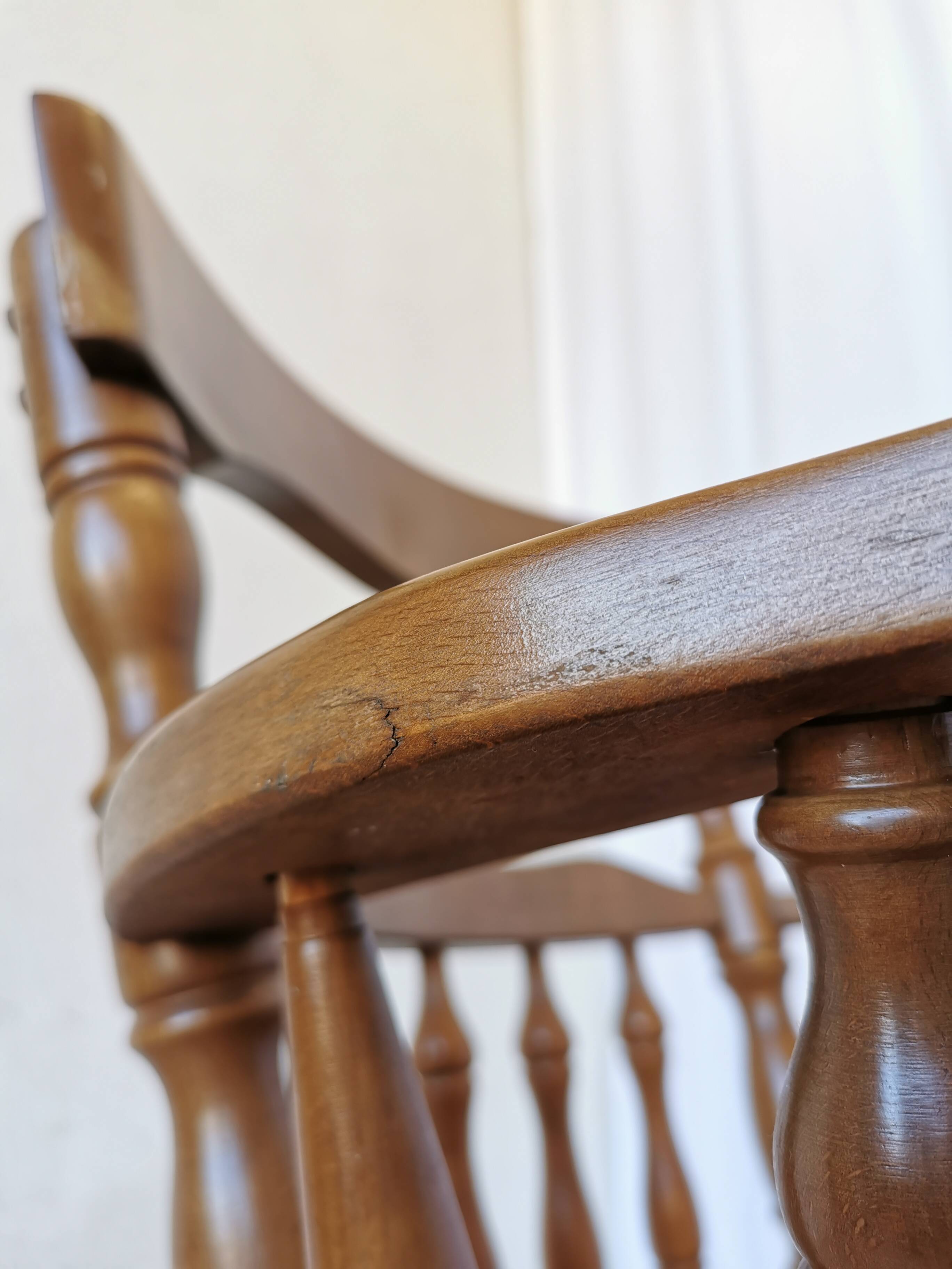 Vintage Beech Wood Windsor Dining Chair - 1970s Captains Armchair