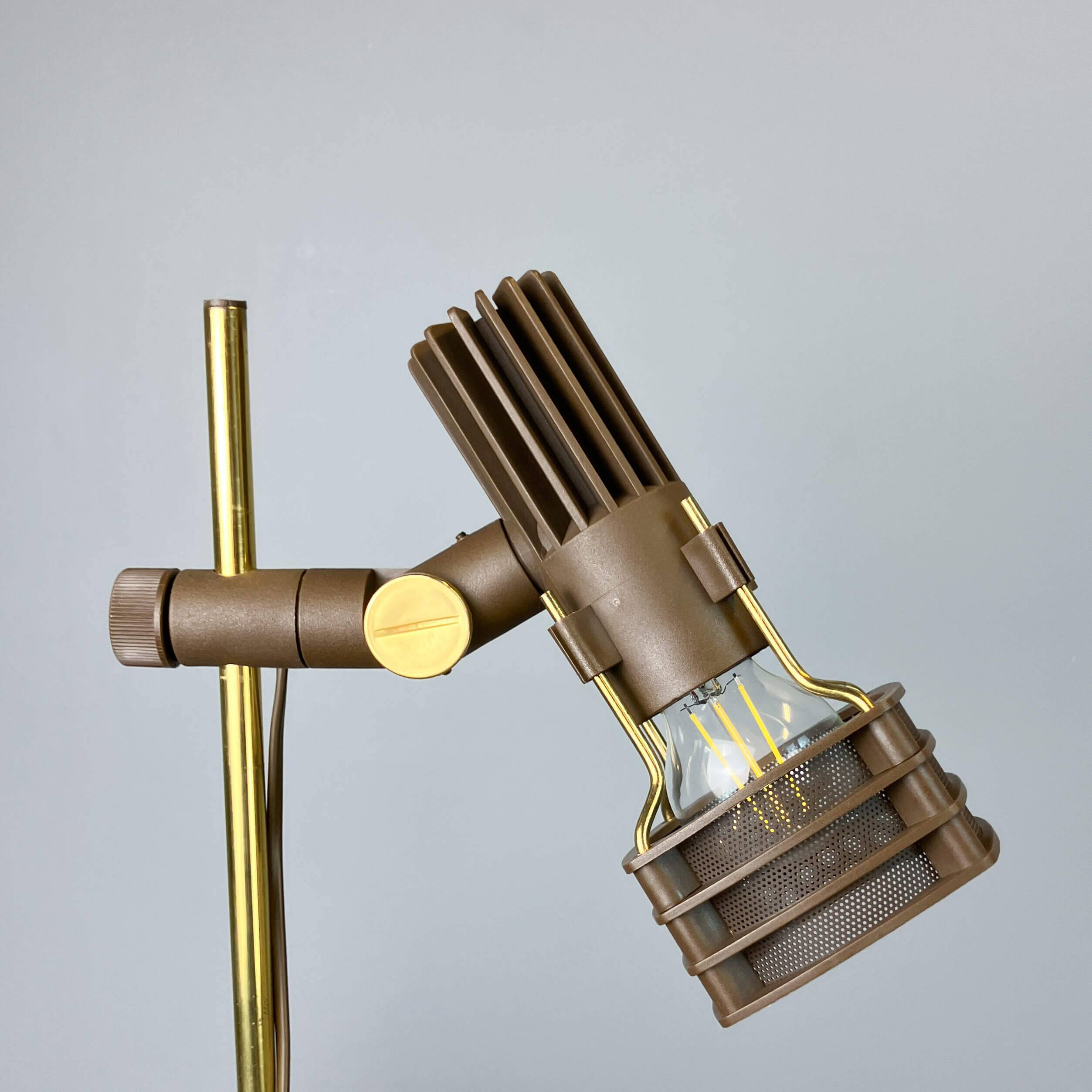 2-bulb floor lamp by Hustadt Leuchten, plastic spotlights on a brass pole, 1970s
